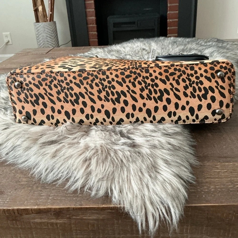 Betsy Johnson On the Prowl Leopard Print Tote Bag Faux Leather Chain Handles
